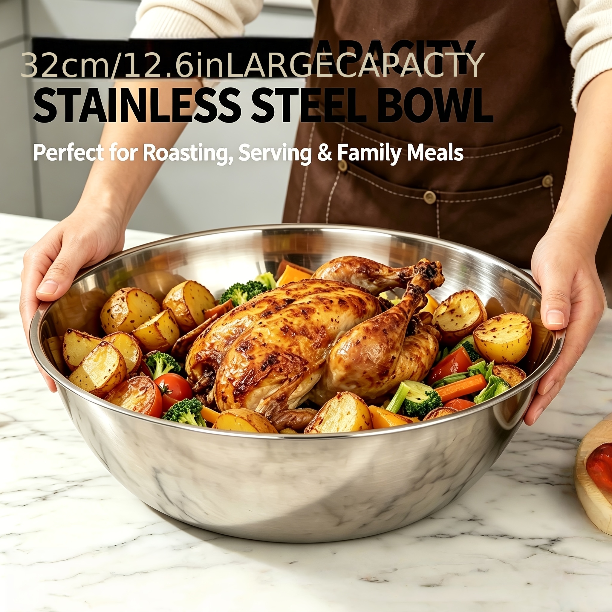 Meal Prep With Chicken - 1Pcs, 32cm Stainless Steel Mixing Bowl,