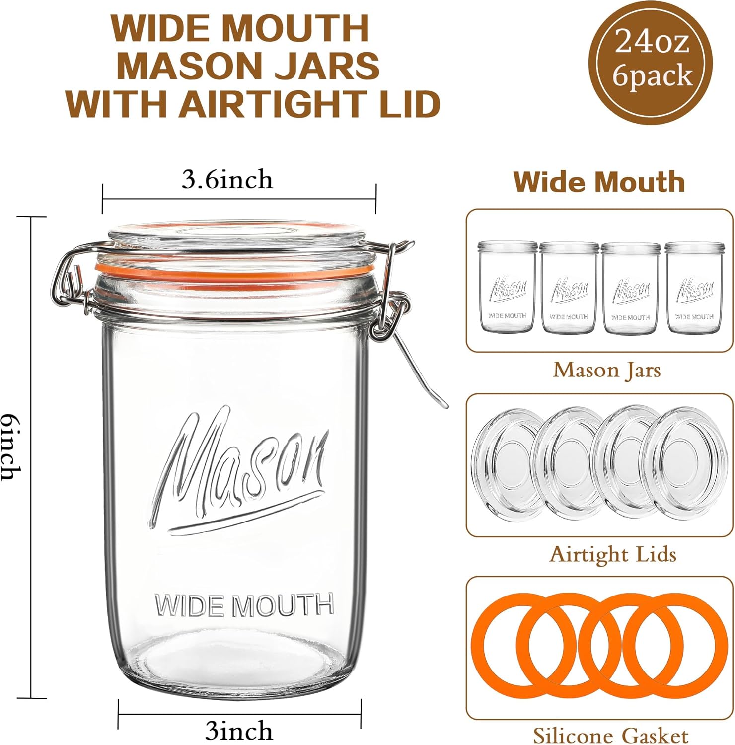 24oz Wide Mouth    Jars – 6 Pa - Meal Prep Jar avis et prix