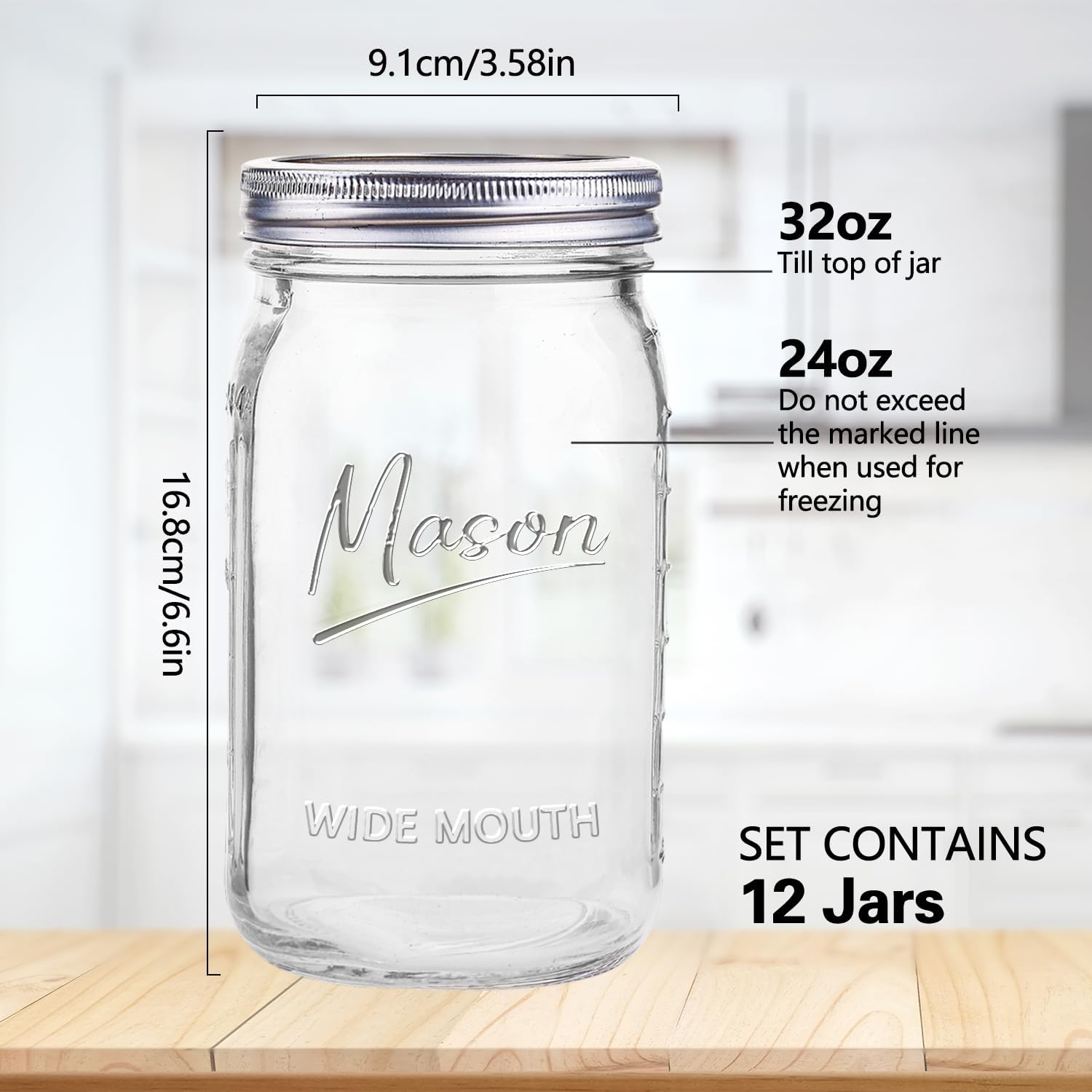 Jars 32 oz,12 Pack Quart Wide  - Meal Prep Jar avis et prix