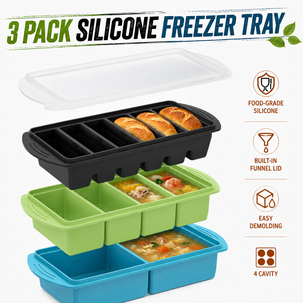 3 Pack Silicone Freezer Trays  - Meal Prep Menu avis et prix